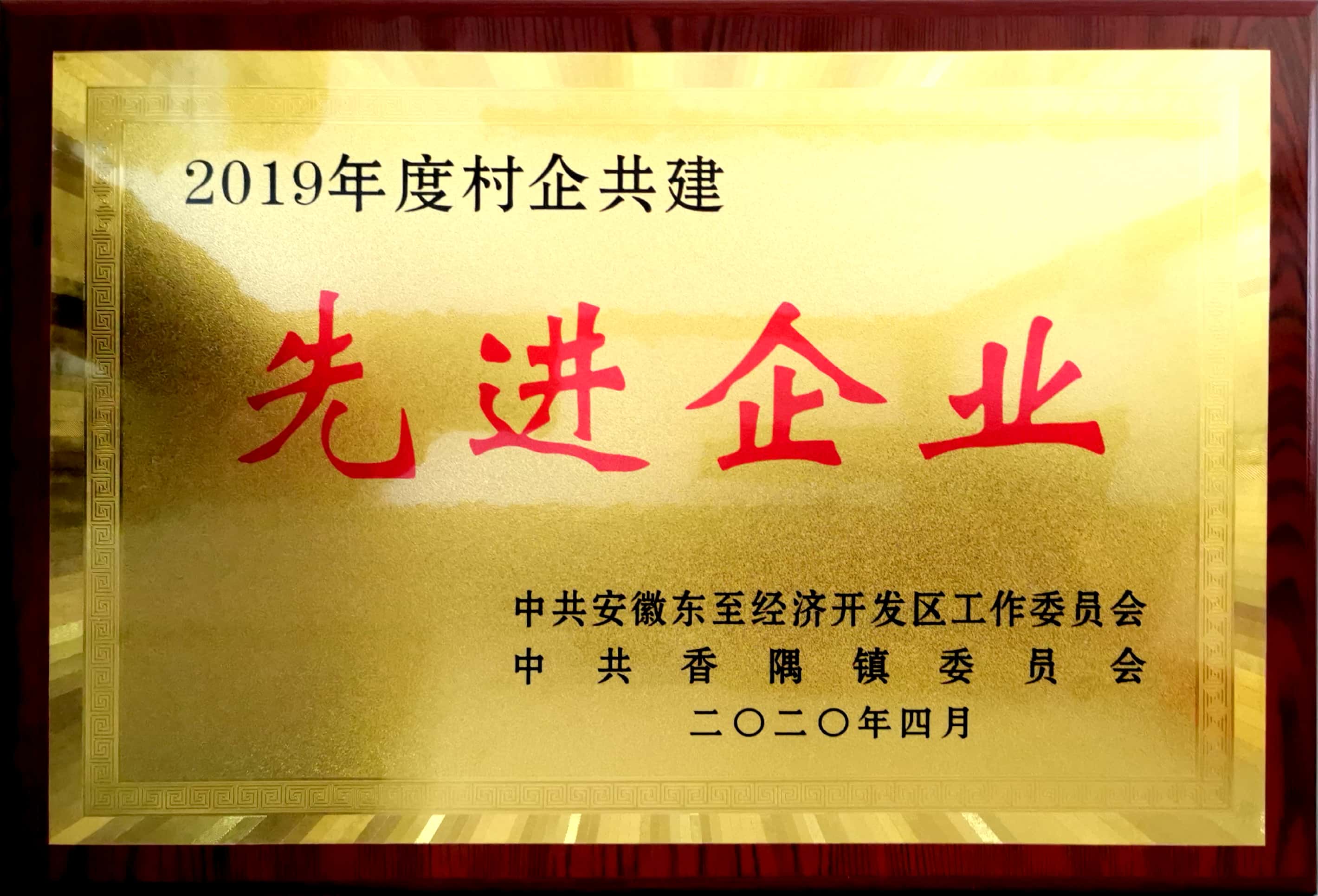 祝賀嘉智信諾榮獲東至經(jīng)濟開發(fā)區(qū)、香隅鎮(zhèn)委員會“2019年度村企共建先進企業(yè)”
